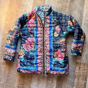 Johnny Was Medium MAURI PUFFER JACKET Reversible Coat Peacock Print